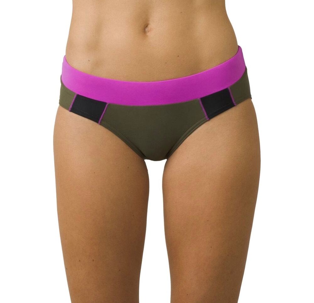 NWT prAna Cargo Green Colorblock Zuri Bikini Bottoms Mid Rise Swim Small
